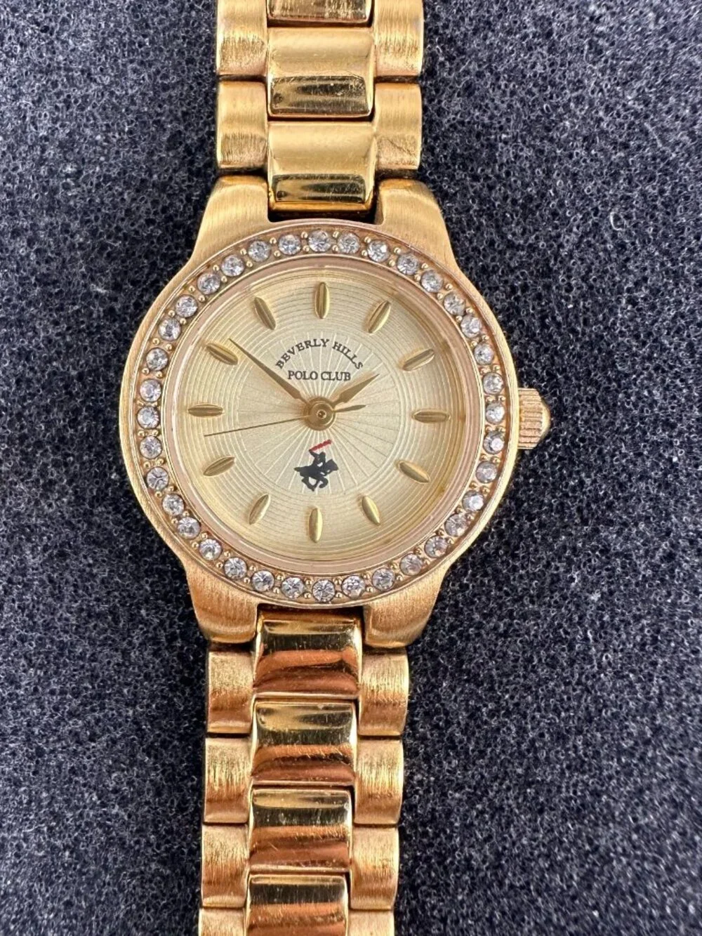 Beverly Hills Polo Club Watch Women 23K Gold Plated Crystal Bezel New Battery